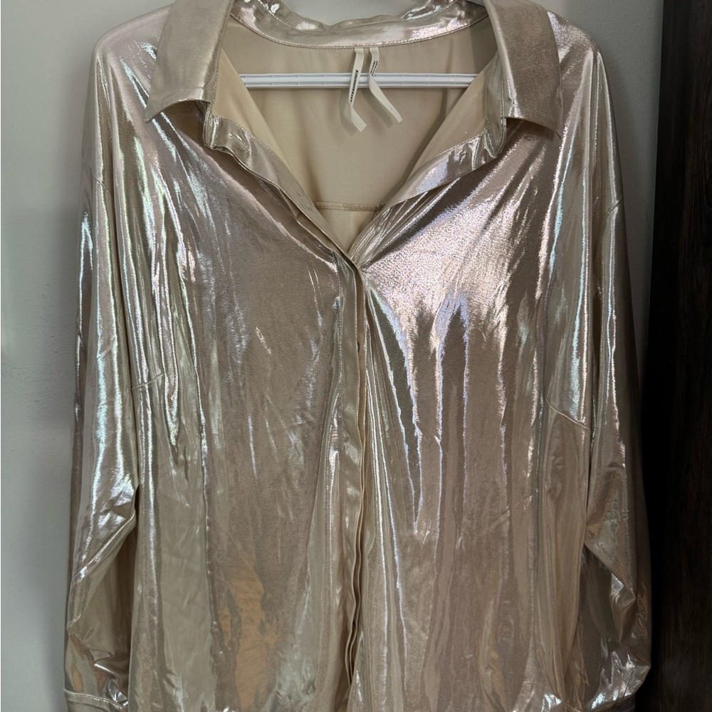 Anthropologie Shimmering Metallic Button Down Shirt